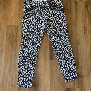 BONGO Black and White Animal Print Juniors XL Pants 3 Front Zippers Fitted Y2K